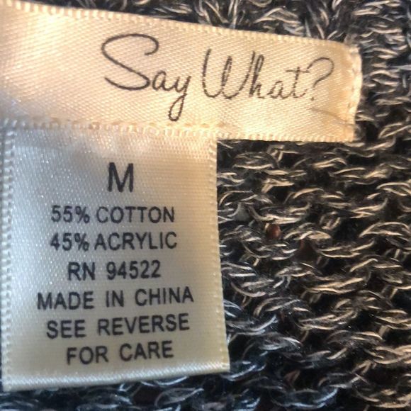 Say What? Cropped Grey Crew Neck Sweater Med. Extra Long Sleeves/Ribbed Accents - Picture 6 of 13